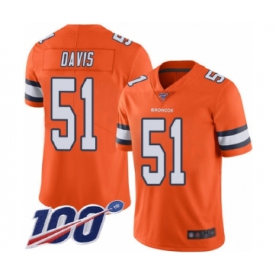 Men's Denver Broncos 51 Todd Davis Limited Orange Rush Vapor Untouchable 100th Season Football Jersey