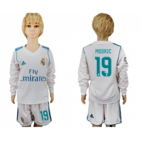 Real Madrid 19 Modric Home Long Sleeves Kid Soccer Club Jersey