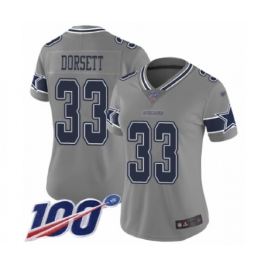 Women's Dallas Cowboys 33 Tony Dorsett Limited Gray Inverted Legend 100th Season Football Jersey