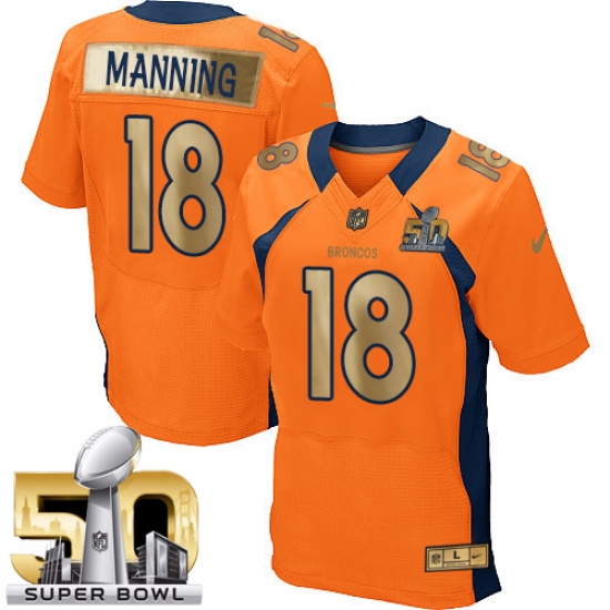 Men's Nike Denver Broncos 18 Peyton Manning Elite Orange Super Bowl 50 Collection NFL Jersey