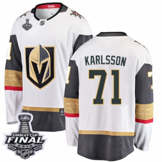 Youth Vegas Golden Knights 71 William Karlsson Authentic White Away Fanatics Branded Breakaway 2018 Stanley Cup Final NHL Jersey