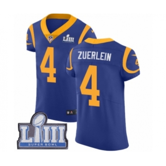 Men's Nike Los Angeles Rams 4 Greg Zuerlein Royal Blue Alternate Vapor Untouchable Elite Player Super Bowl LIII Bound NFL Jersey