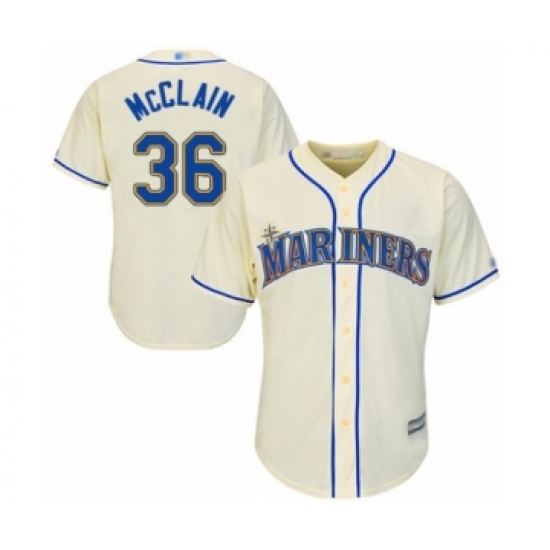 Youth Seattle Mariners 36 Reggie McClain Authentic Cream Alternate Cool Base Baseball Player Jersey