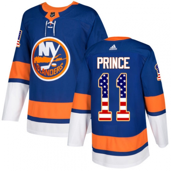 Men's Adidas New York Islanders 11 Shane Prince Authentic Royal Blue USA Flag Fashion NHL Jersey