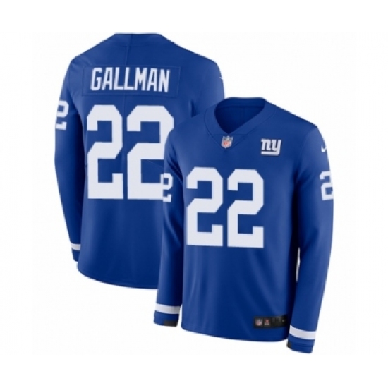 Men's Nike New York Giants 22 Wayne Gallman Limited Royal Blue Therma Long Sleeve NFL Jersey