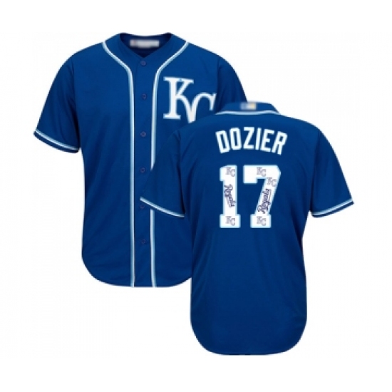 Men's Kansas City Royals 17 Hunter Dozier Blue Authentic Blue Team Logo Fashion Cool Base Baseball Jersey