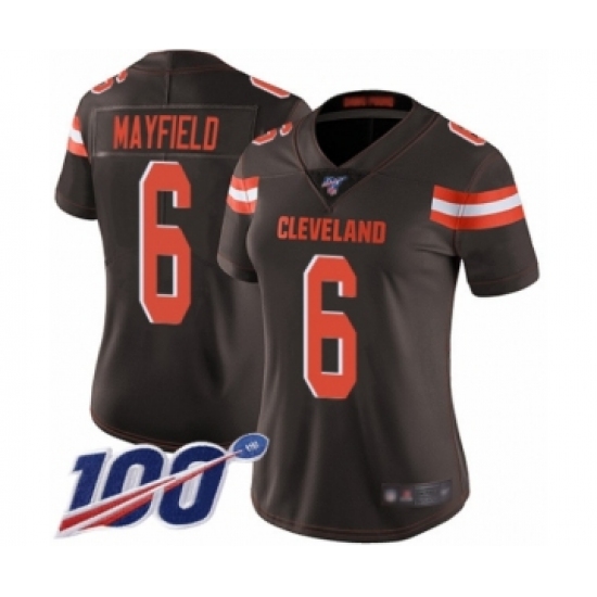 Women's Cleveland Browns 6 Baker Mayfield Brown Team Color 100th Season Vapor Untouchable Limited Player Football Jersey