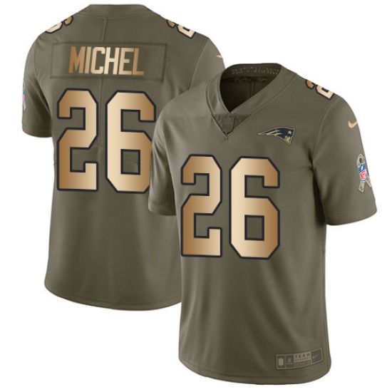 Men's Nike New England Patriots 26 Sony Michel Limited Olive Gold 2017 Salute to Service NFL Jersey