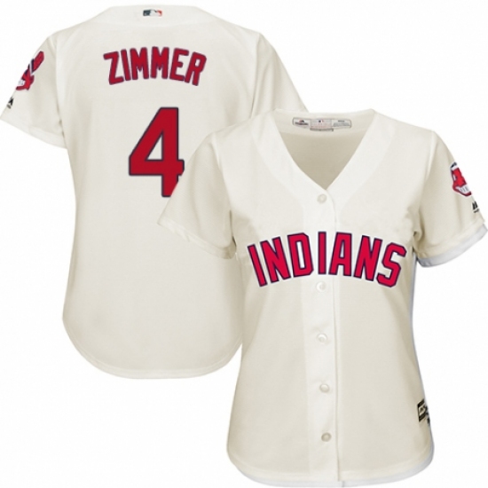 Women's Majestic Cleveland Indians 4 Bradley Zimmer Authentic Cream Alternate 2 Cool Base MLB Jersey
