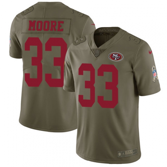 Men's Nike San Francisco 49ers 33 Tarvarius Moore Limited Olive 2017 Salute to Service NFL Jersey