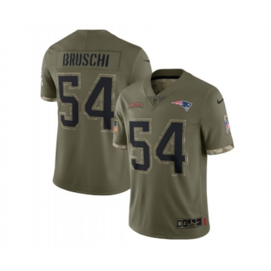 Men's New England Patriots 54 Tedy Bruschi 2022 Olive Salute To Service Limited Stitched Jersey