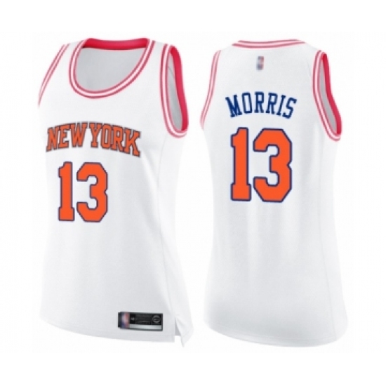 Women's New York Knicks 13 Marcus Morris Swingman White Pink Fashion Basketball Jersey