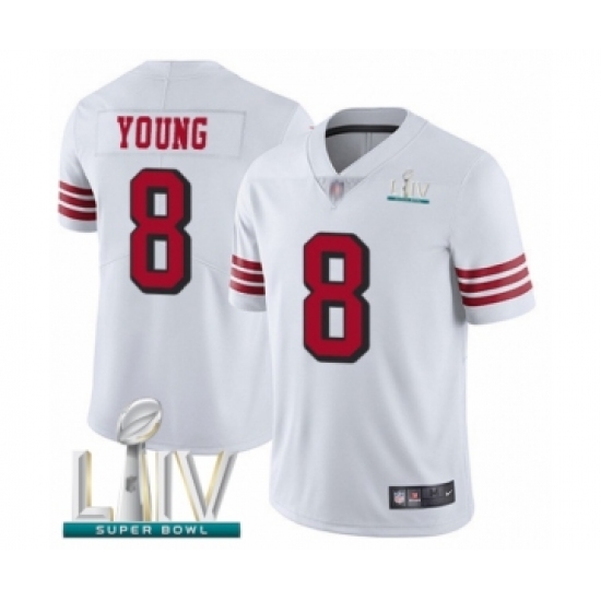 Men's San Francisco 49ers 8 Steve Young Limited White Rush Vapor Untouchable Super Bowl LIV Bound Football Jersey