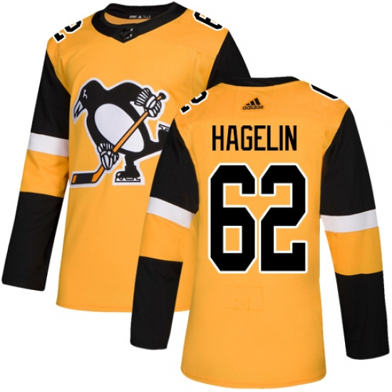 Youth Adidas Pittsburgh Penguins 62 Carl Hagelin Authentic Gold Alternate NHL Jersey