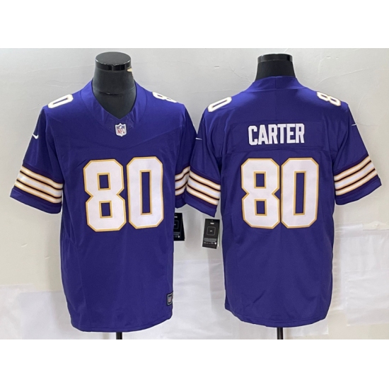 Men's Nike Minnesota Vikings 80 Cris Carter Purple 2023 F.U.S.E. Vapor Limited Throwback Stitched Jersey