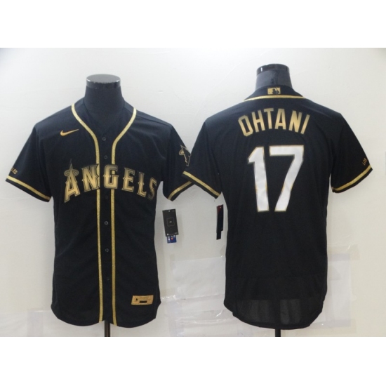Men's Los Angeles Angels of Anaheim 17 Shohei Ohtani Black Gold Authentic Collection Jersey