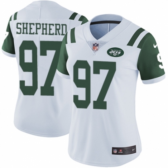 Women's Nike New York Jets 97 Nathan Shepherd White Vapor Untouchable Limited Player NFL Jersey