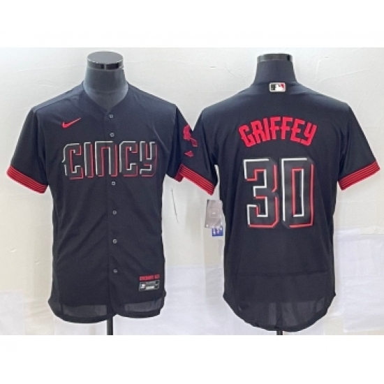 Men's Cincinnati Reds 30 Ken Griffey Jr Black 2023 City Connect Flex Base Stitched Jersey