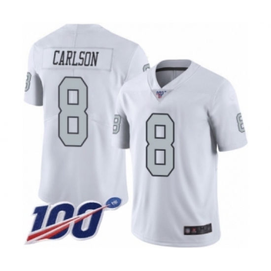Men's Oakland Raiders 8 Daniel Carlson Limited White Rush Vapor Untouchable 100th Season Football Jersey