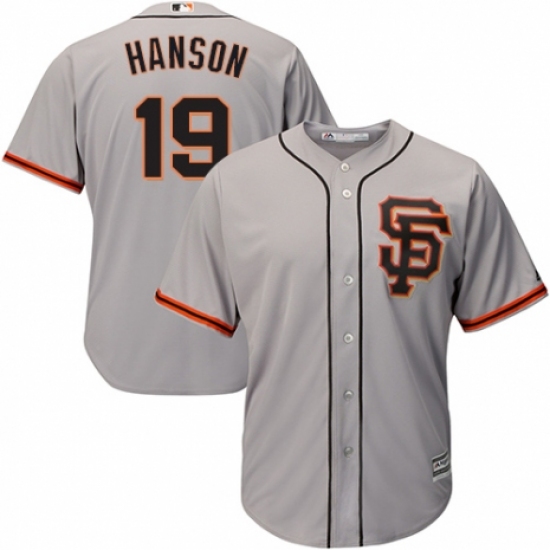 Men's Majestic San Francisco Giants 19 Alen Hanson Replica Grey Road 2 Cool Base MLB Jersey