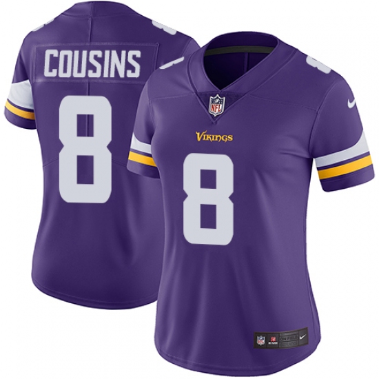 Women's Nike Minnesota Vikings 8 Kirk Cousins Purple Team Color Vapor Untouchable Limited Player NFL Jersey