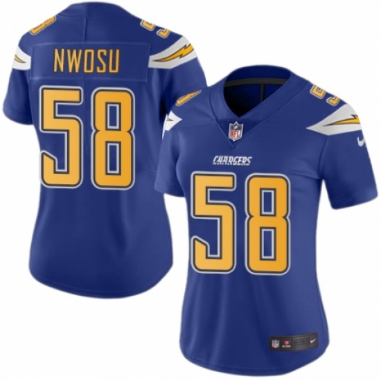 Women's Nike Los Angeles Chargers 58 Uchenna Nwosu Limited Electric Blue Rush Vapor Untouchable NFL Jersey