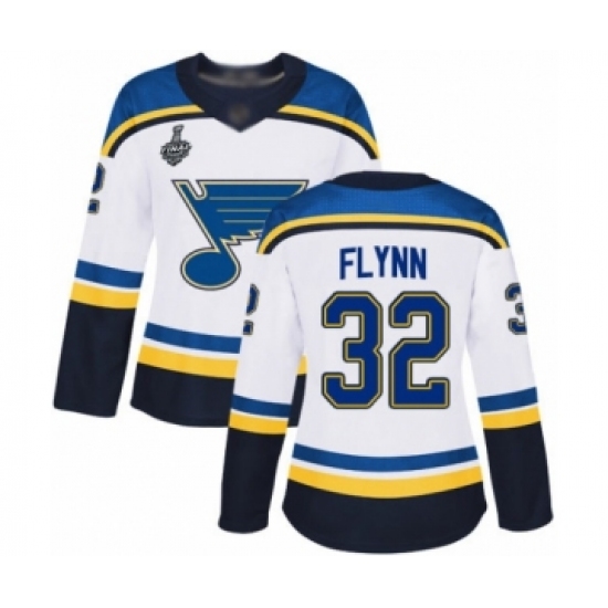 Women's St. Louis Blues 32 Brian Flynn Authentic White Away 2019 Stanley Cup Final Bound Hockey Jersey
