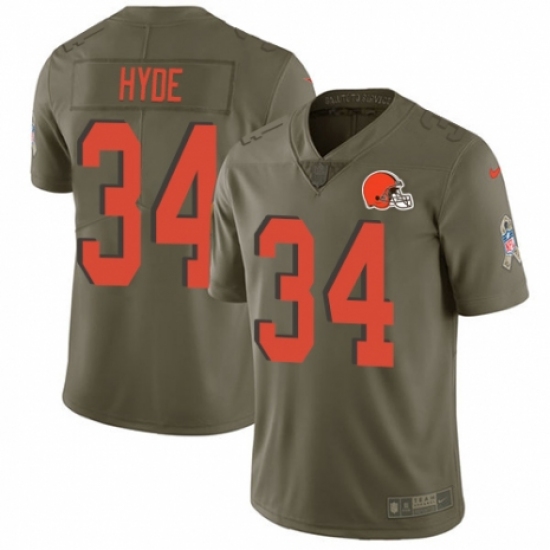 Men's Nike Cleveland Browns 34 Carlos Hyde Limited Olive 2017 Salute to Service NFL Jersey