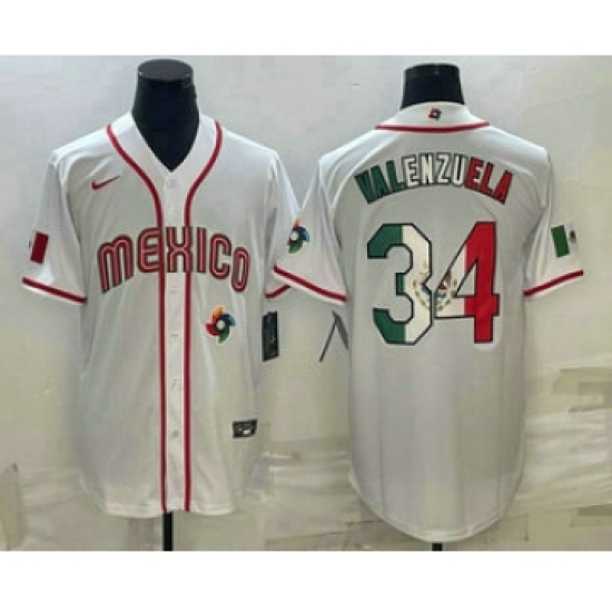 Men's Mexico Baseball 34 Fernando Valenzuela 2023 White World Classic Stitched Jerseys