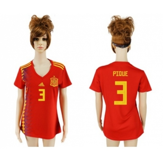 Women's Spain 3 Pique Red Home Soccer Country Jersey