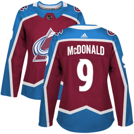 Women's Adidas Colorado Avalanche 9 Lanny McDonald Authentic Burgundy Red Home NHL Jersey