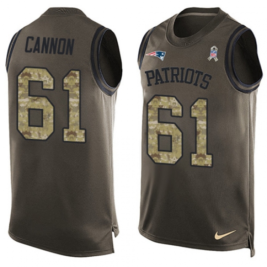 Men's Nike New England Patriots 61 Marcus Cannon Limited Green Salute to Service Tank Top NFL Jersey