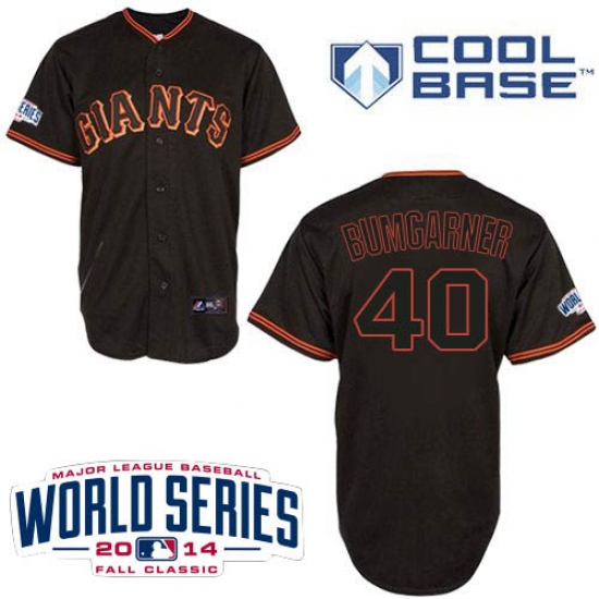 Youth Majestic San Francisco Giants 40 Madison Bumgarner Authentic Black Cool Base w/2014 World Series Patch MLB Jersey