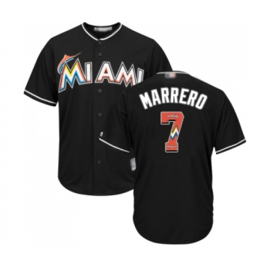 Men's Miami Marlins 7 Deven Marrero Authentic Black Team Logo Fashion Cool Base Baseball Jersey