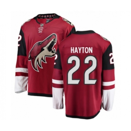 Men's Arizona Coyotes 22 Barrett Hayton Authentic Burgundy Red Home Fanatics Branded Breakaway NHL Jersey