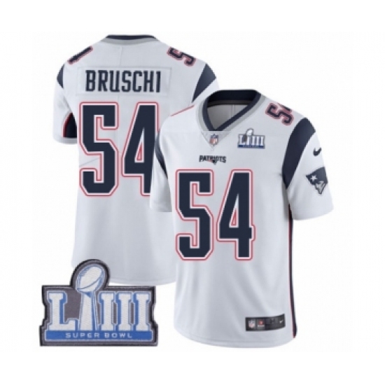 Men's Nike New England Patriots 54 Tedy Bruschi White Vapor Untouchable Limited Player Super Bowl LIII Bound NFL Jersey