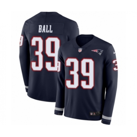 Men's Nike New England Patriots 39 Montee Ball Limited Navy Blue Therma Long Sleeve NFL Jersey