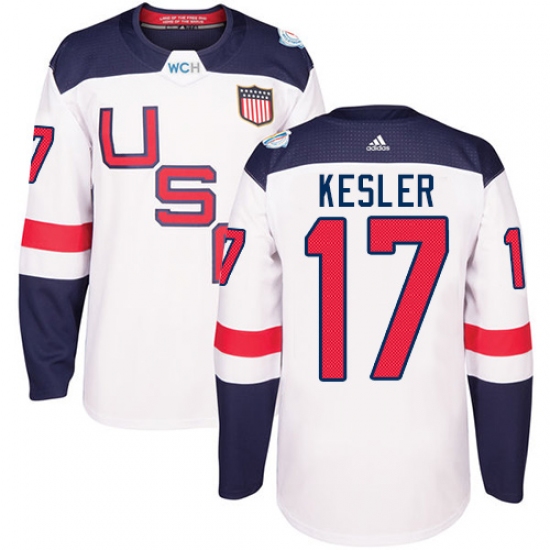 Men's Adidas Team USA 17 Ryan Kesler Premier White Home 2016 World Cup Ice Hockey Jersey