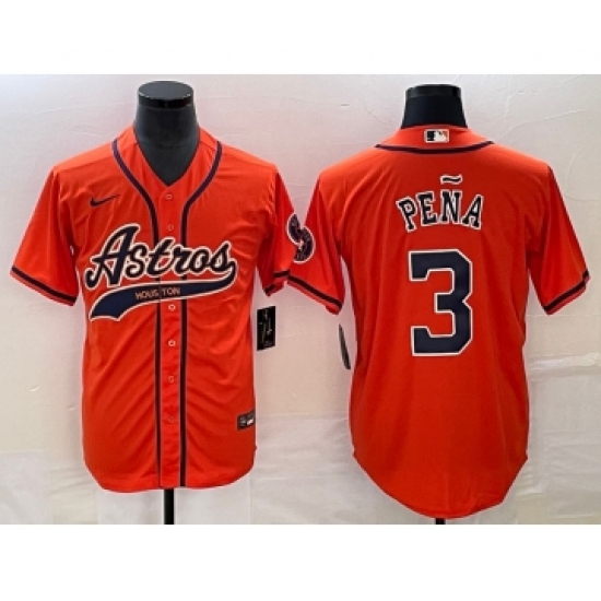 Men's Houston Astros 3 Jeremy Pena Orange Cool Base Stitched Baseball Jersey