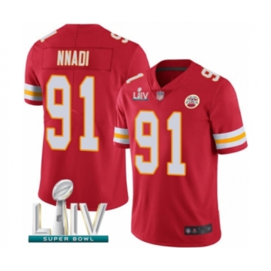 Men's Kansas City Chiefs 91 Derrick Nnadi Red Team Color Vapor Untouchable Limited Player Super Bowl LIV Bound Football Jersey
