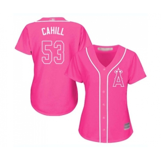 Women's Los Angeles Angels of Anaheim 53 Trevor Cahill Replica Pink Fashion Baseball Jersey