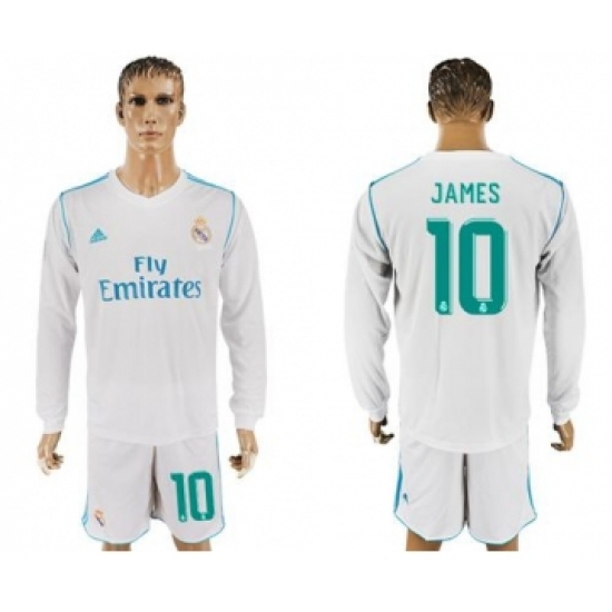 Real Madrid 10 James White Home Long Sleeves Soccer Club Jersey