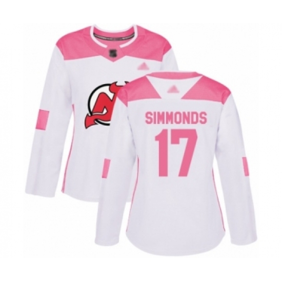 Women's New Jersey Devils 17 Wayne Simmonds Authentic WhitePink Fashion Hockey Jersey