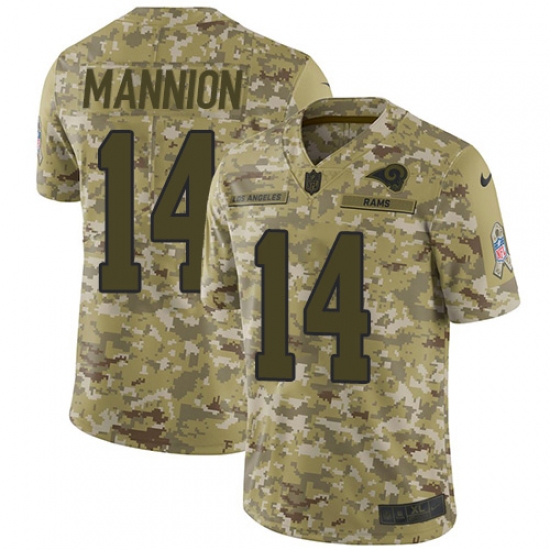 Men's Nike Los Angeles Rams 14 Sean Mannion Limited Camo 2018 Salute to Service NFL Jersey