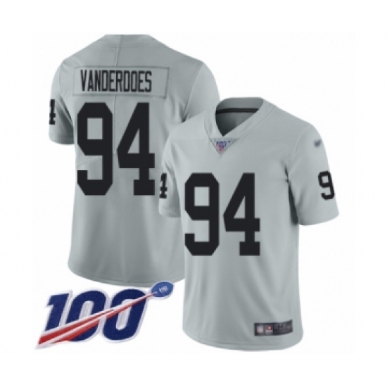Youth Oakland Raiders 94 Eddie Vanderdoes Limited Silver Inverted Legend 100th Season Football Jersey