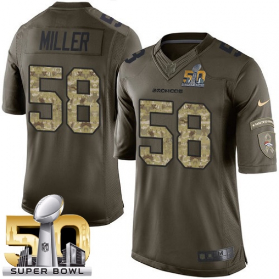 Men's Nike Denver Broncos 58 Von Miller Limited Green Salute to Service Super Bowl 50 Bound NFL Jersey