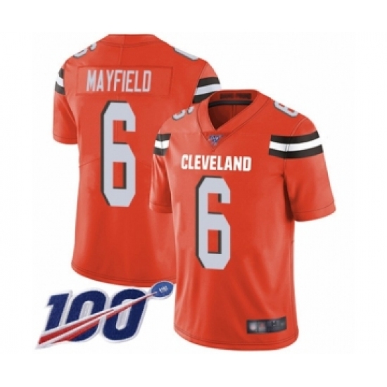 Men's Cleveland Browns 6 Baker Mayfield Orange Alternate 100th Season Vapor Untouchable Limited Player Football Jersey