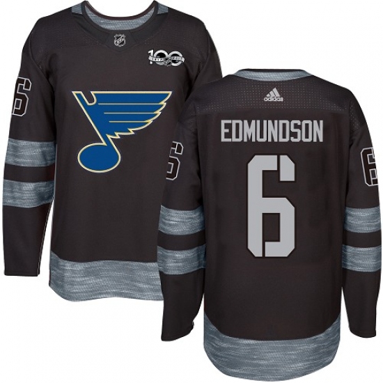 Men's Adidas St. Louis Blues 6 Joel Edmundson Authentic Black 1917-2017 100th Anniversary NHL Jersey