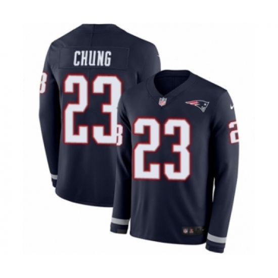 Youth Nike New England Patriots 23 Patrick Chung Limited Navy Blue Therma Long Sleeve NFL Jersey