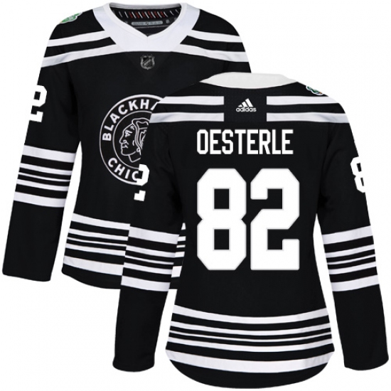 Women's Adidas Chicago Blackhawks 82 Jordan Oesterle Authentic Black 2019 Winter Classic NHL Jersey